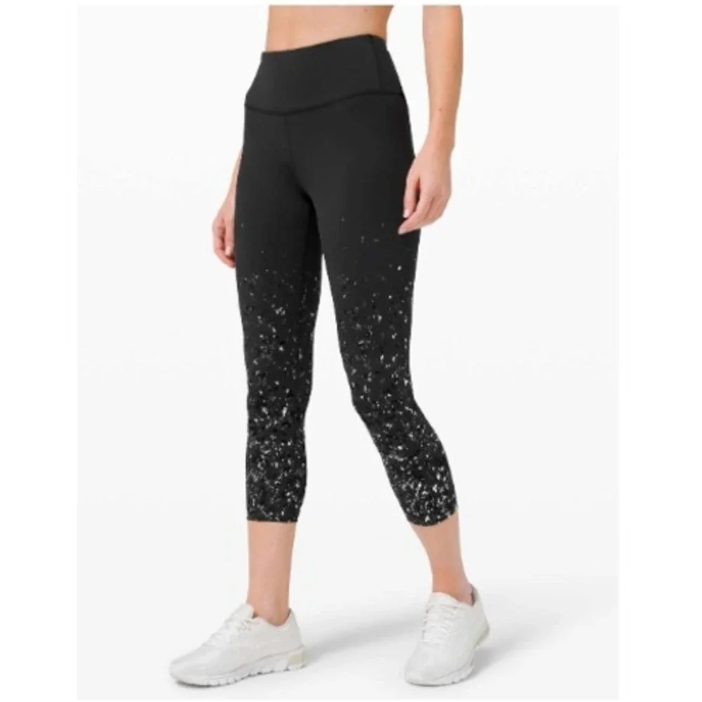 Lululemon Speed Wunder Mid Rise Crop Leggings Womens 8 Black Yoga Sports Pull On